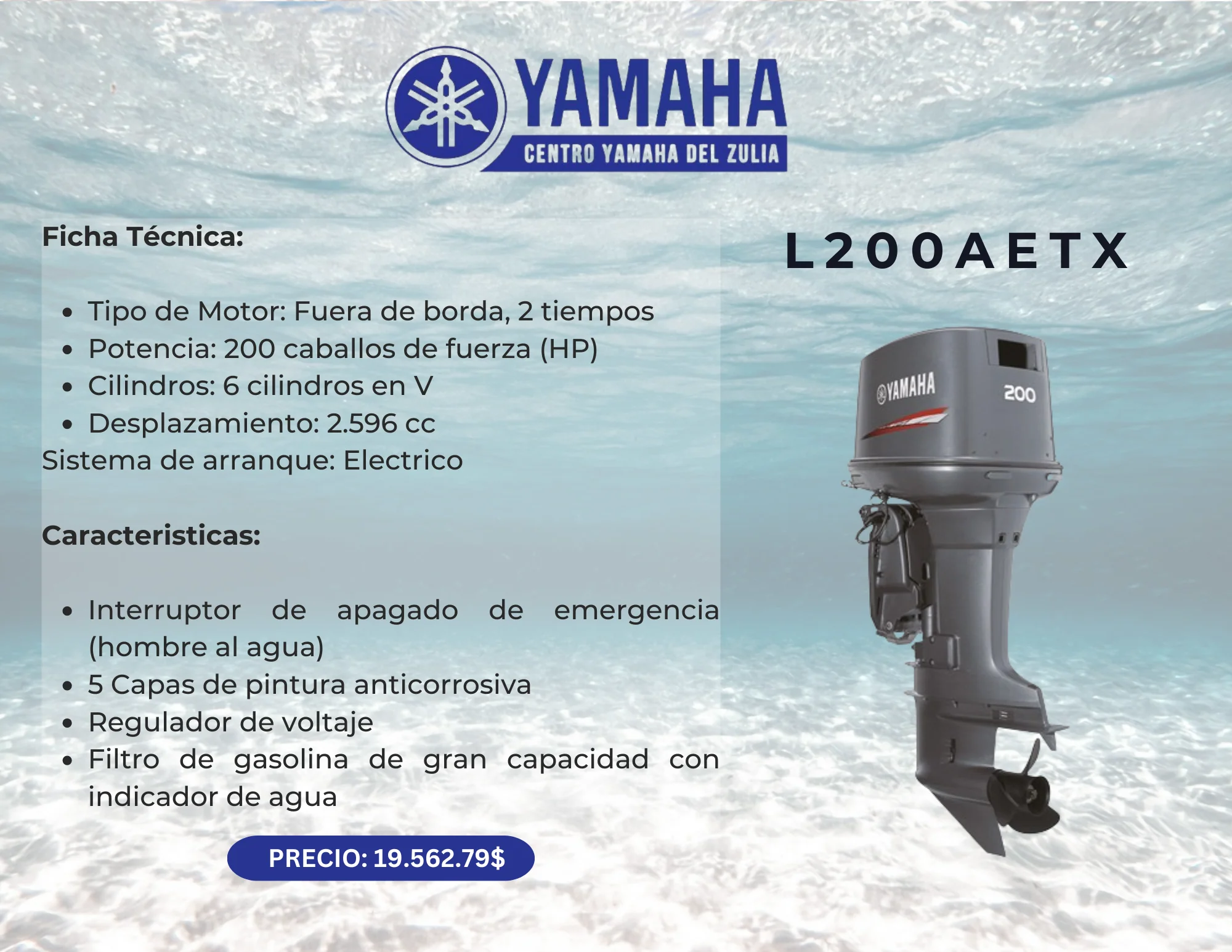 200HP MOTOR FUERA DE BORDA YAMAHA L200AETX - Image 2