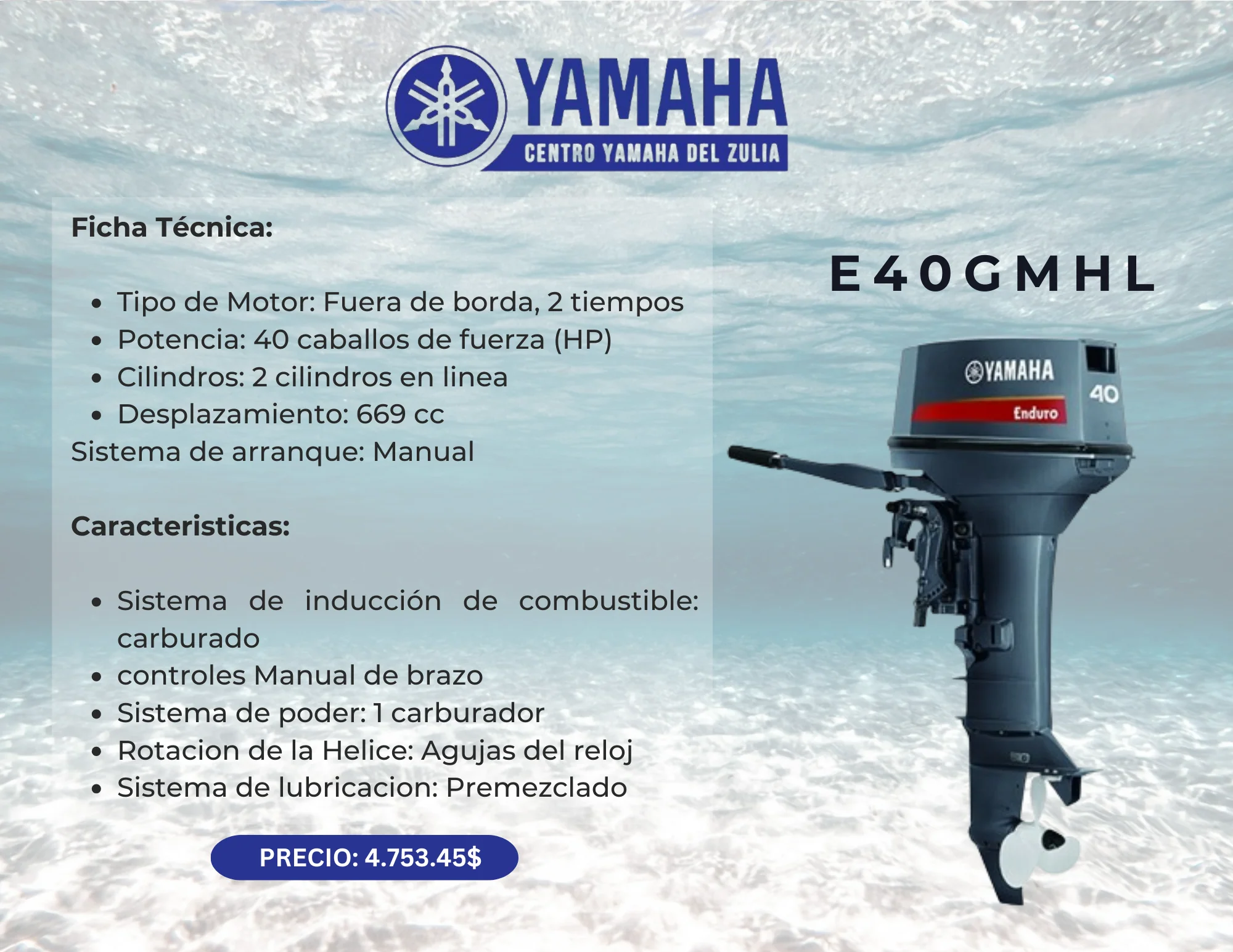 40HP MOTOR FUERA DE BORDA YAMAHA E40GMHL - Image 2