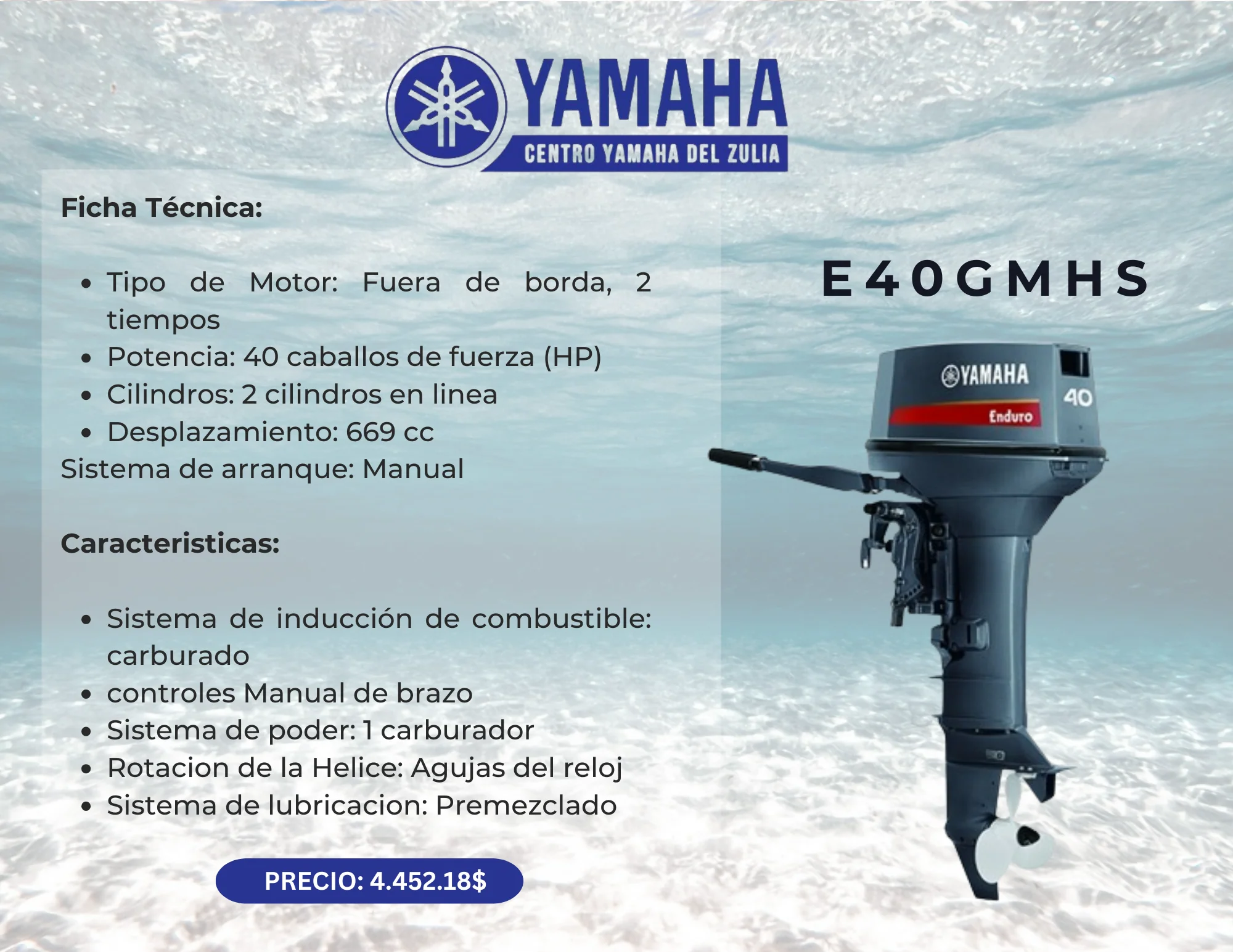 40HP MOTOR FUERA DE BORDA YAMAHA E40GMHS - Image 2