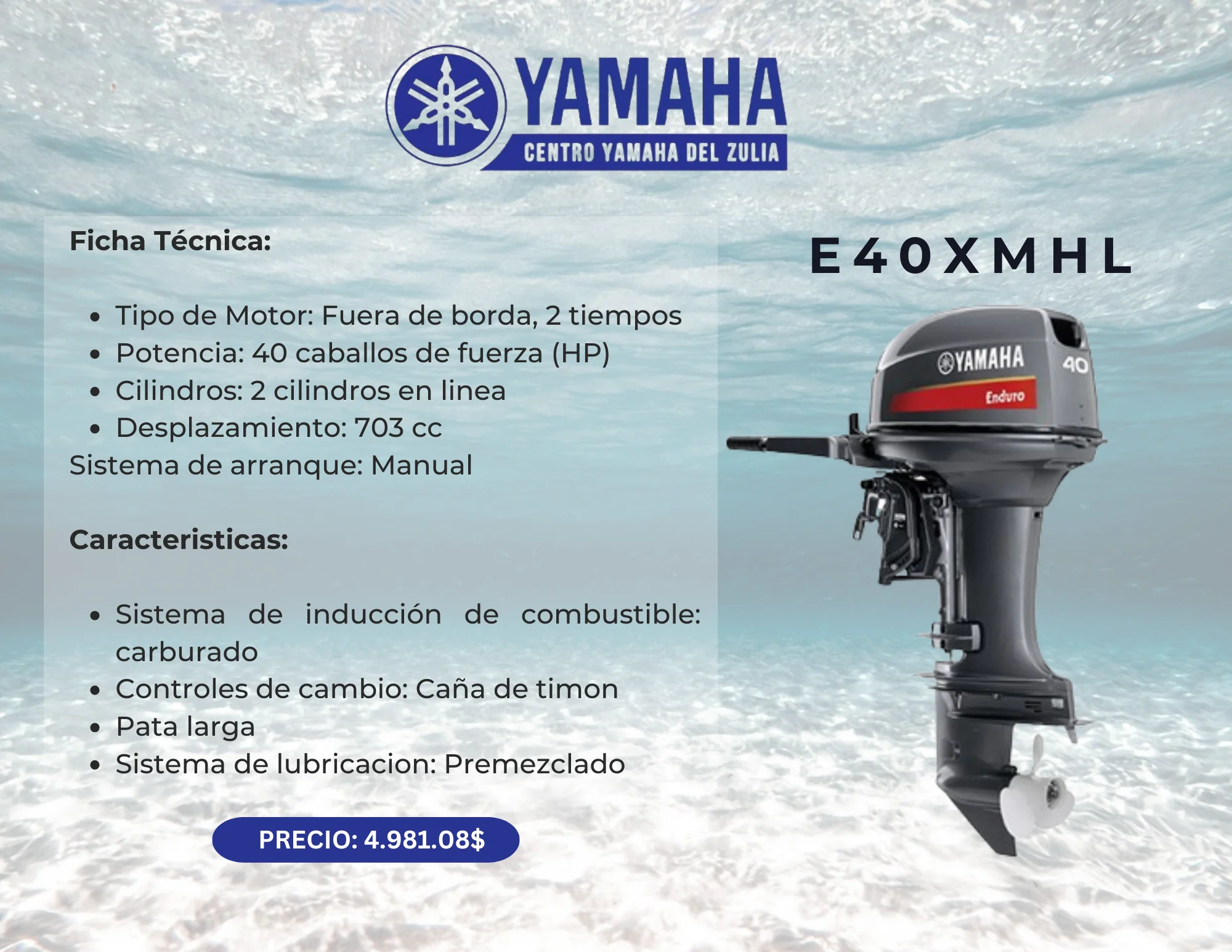 40HP MOTOR FUERA DE BORDA YAMAHA E40XMHL - Image 2