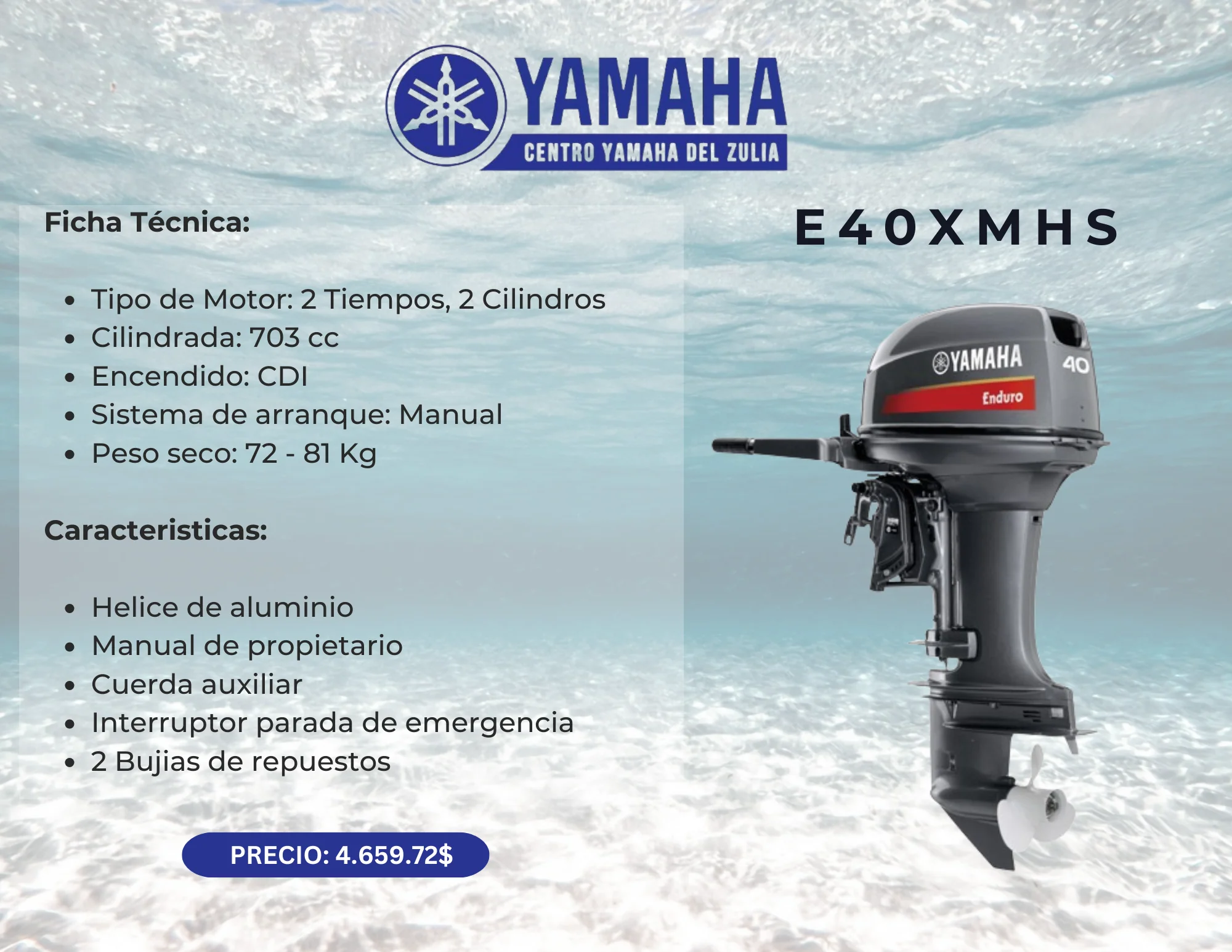 40HP MOTOR FUERA DE BORDA YAMAHA E40XMHS - Image 2