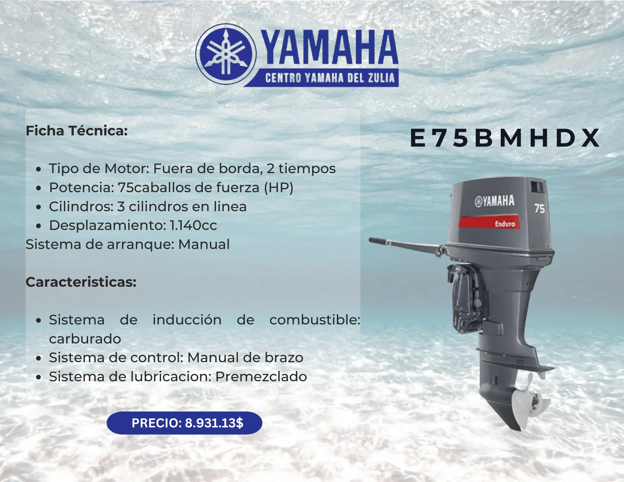 75HP MOTOR FUERA DE BORDA YAMAHA E75MHDX - Image 2