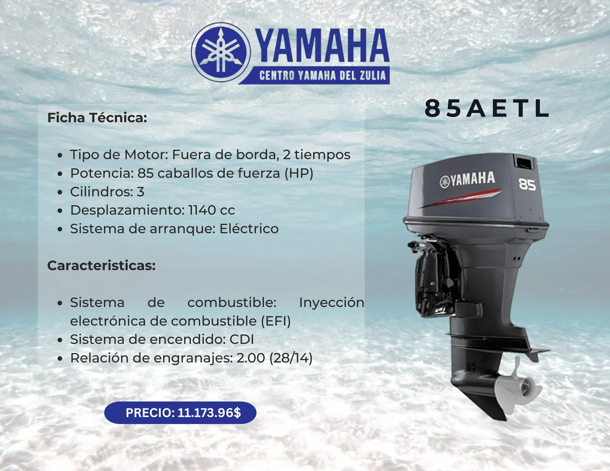 85HP MOTOR FUERA DE BORDA YAMAHA 85AETL - Image 2